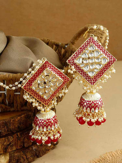 earrings - Bling Bag Ruby Kanha Kundan Earrings