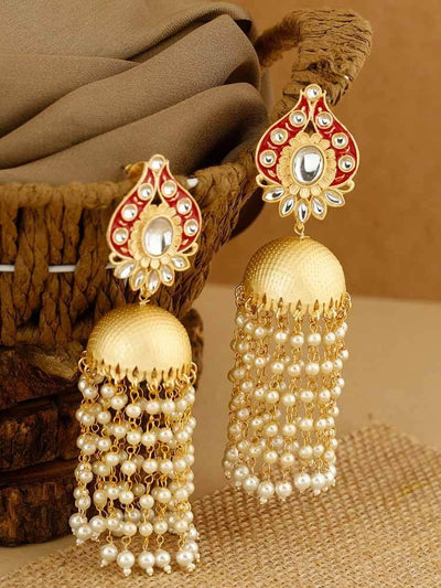 earrings - Bling Bag Red Leila Jhumki Earrings