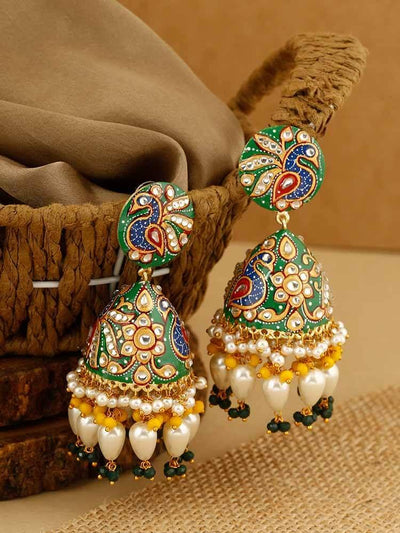 earrings - Bling Bag Emerald Sharaddha Jhumki Earrings