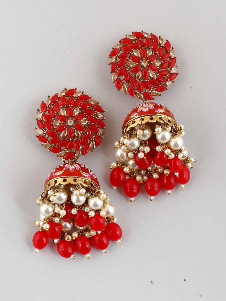 earrings - Bling Bag Red Jessi Jhumki Earrings