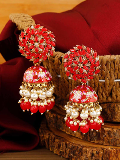 earrings - Bling Bag Red Jessi Jhumki Earrings