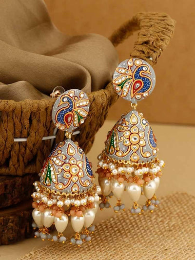 earrings - Bling Bag Grey Sharaddha Jhumki Earrings