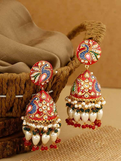 earrings - Bling Bag Red Sharaddha Jhumki Earrings
