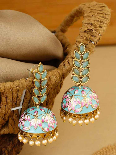 earrings - Bling Bag Turquoise Paneri Meenakari Jhumki