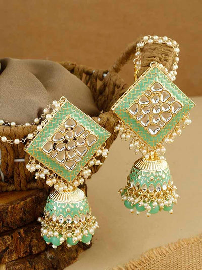 earrings - Bling Bag Mint Kanha Kundan Earrings