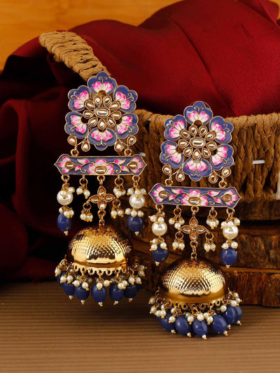 earrings - Bling Bag Navy Fulwari Jhumki Earrings