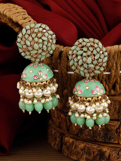 earrings - Bling Bag Mint Daliha Jhumki Earrings