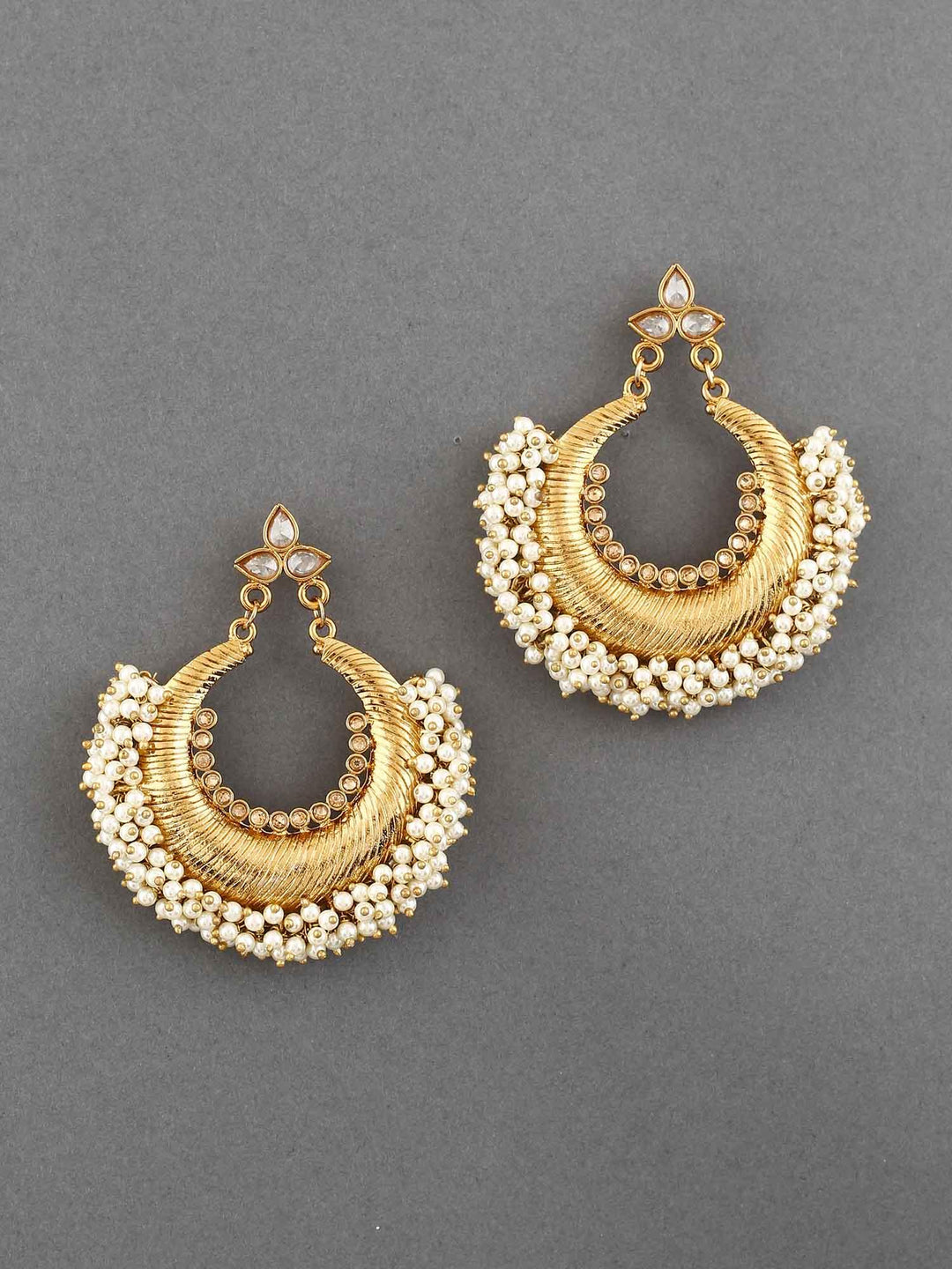 earrings - Bling Bag Pearl Golden Chandramukhi Chaandbali