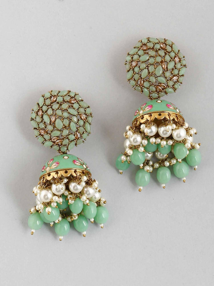 earrings - Bling Bag Mint Daliha Jhumki Earrings