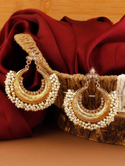 earrings - Bling Bag Pearl Golden Chandramukhi Chaandbali