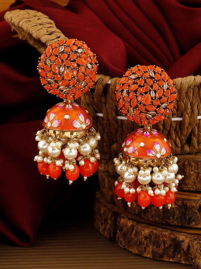 earrings - Bling Bag Orange Daliha Jhumki Earrings