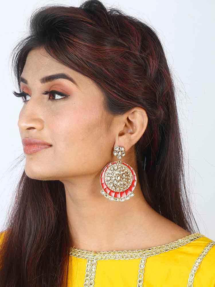 earrings - Bling Bag Red Sameera Kundan Earrings