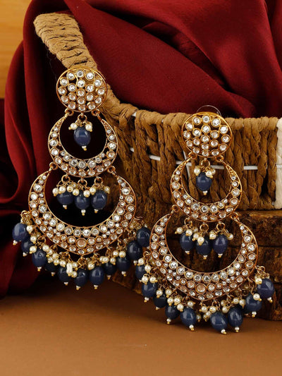 earrings - Bling Bag Navy Layered Chaandbali Earrings