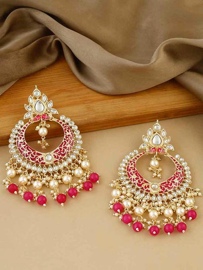 earrings - Bling Bag Deep Pink Kabir Chaandbali Earrings