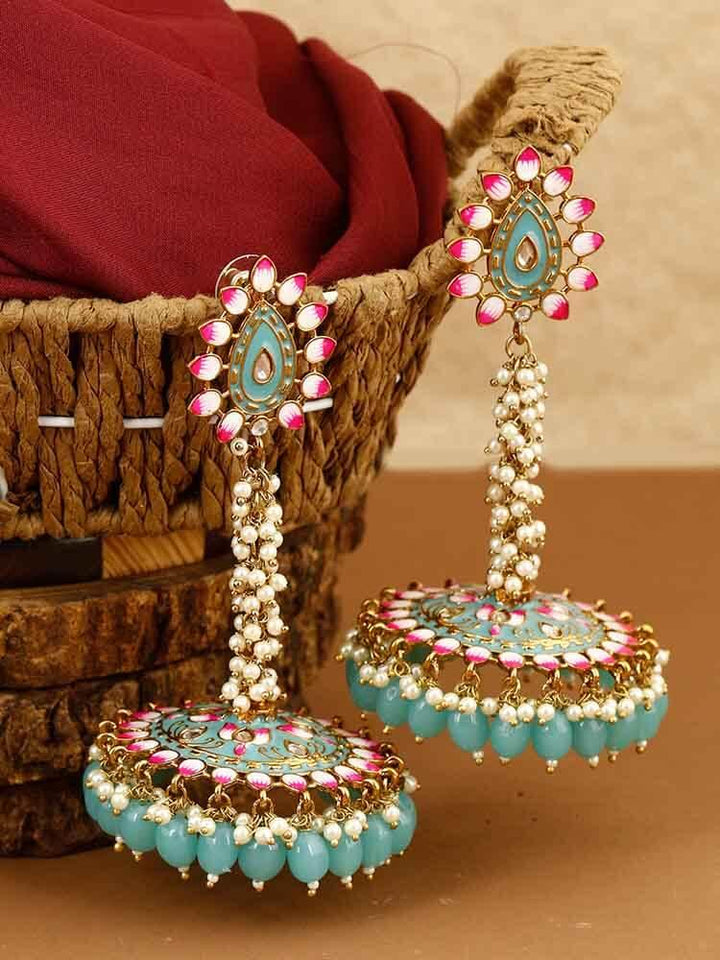 earrings - Bling Bag Turquoise Jacki Jhumki Earrings