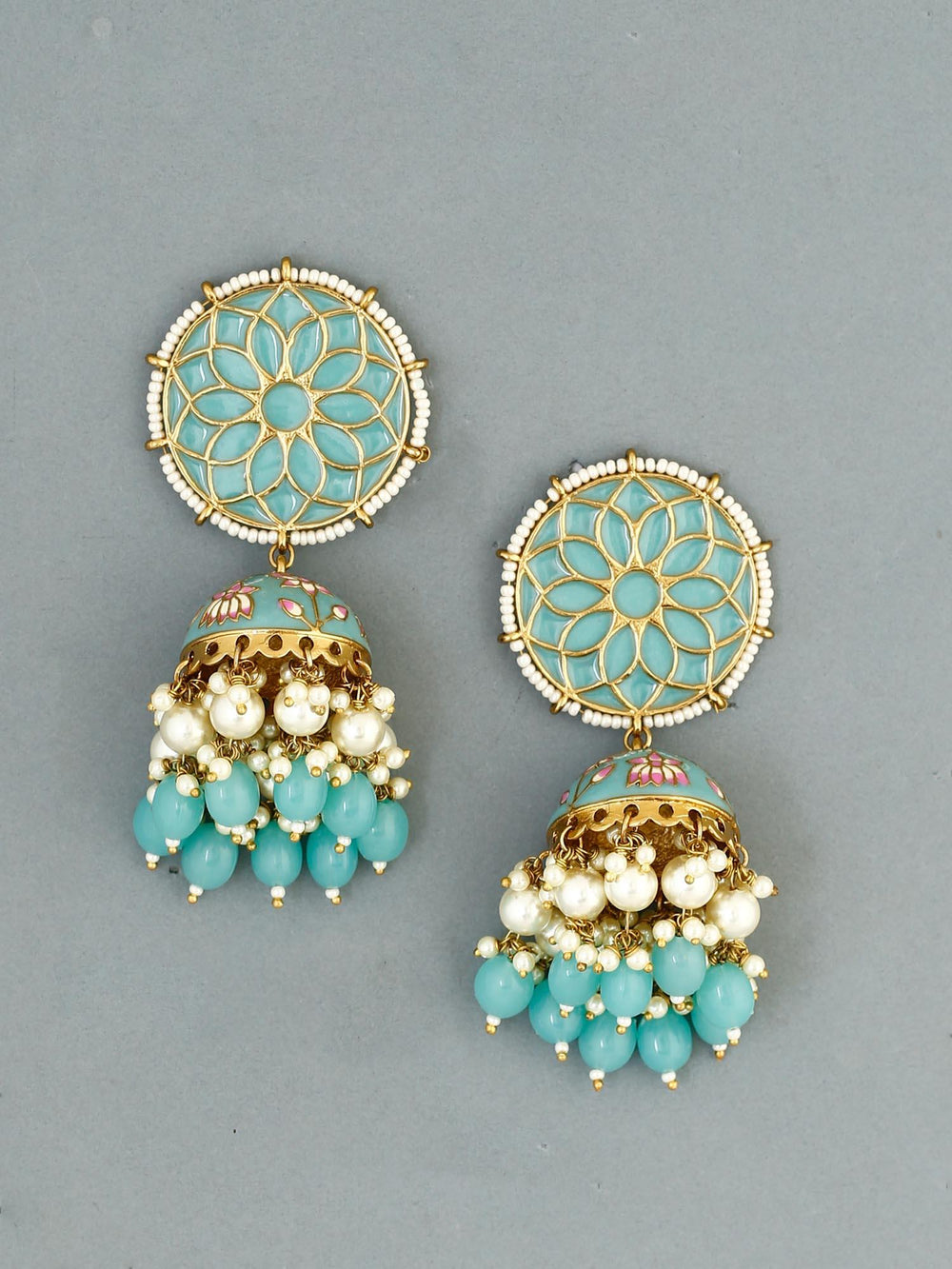 earrings - Bling Bag Turquoise Gamini Lotus Designer Jhumki