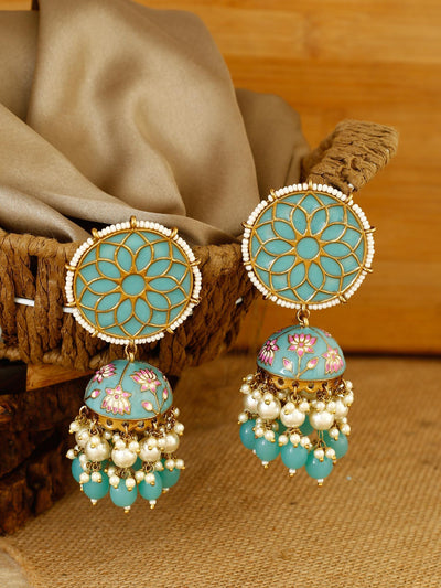 earrings - Bling Bag Turquoise Gamini Lotus Designer Jhumki