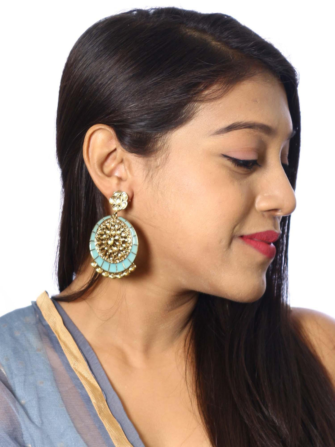 earrings - Bling Bag Turquoise Sameera Kundan Earrings