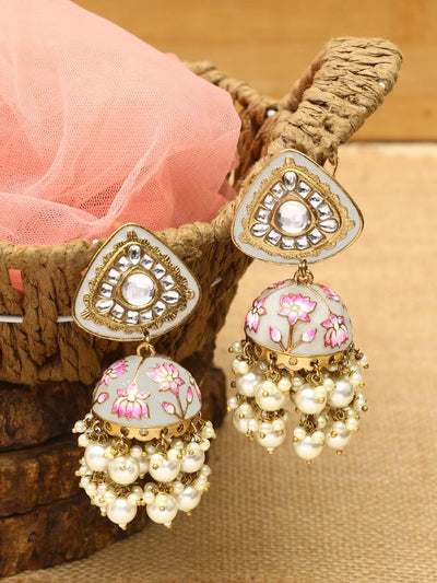 earrings - Bling Bag Ivory Rangeeli Designer Jhumkis