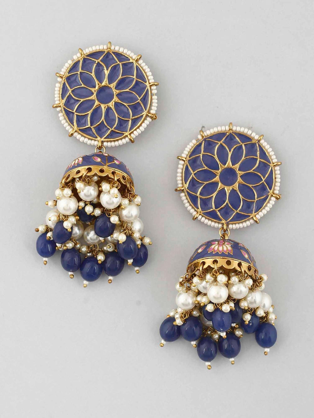 earrings - Bling Bag Navy Gamini Lotus Designer Jhumki