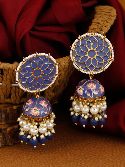earrings - Bling Bag Navy Gamini Lotus Designer Jhumki
