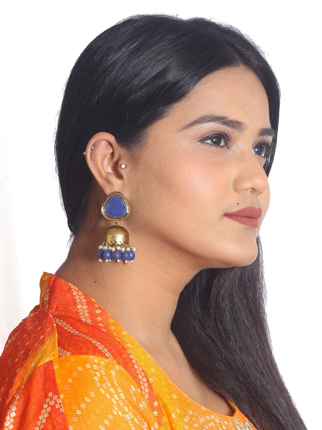 earrings - Bling Bag Navy Mini Shesha Designer Jhumkis