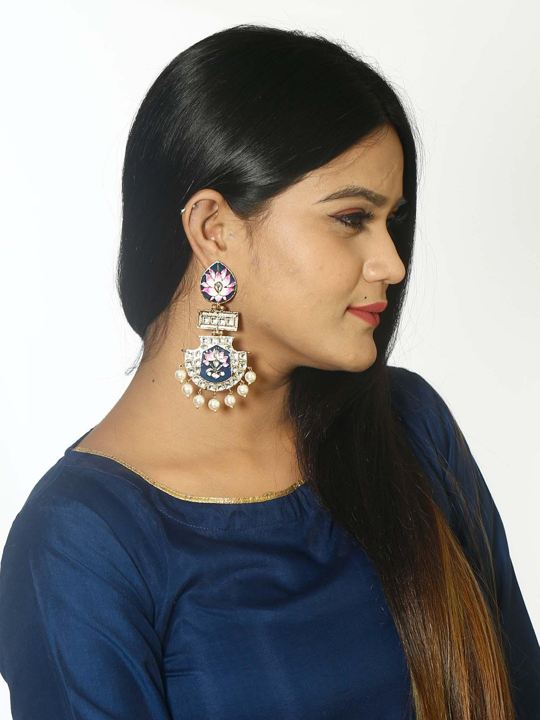 earrings - Bling Bag Navy Pankaj Designer Earrings