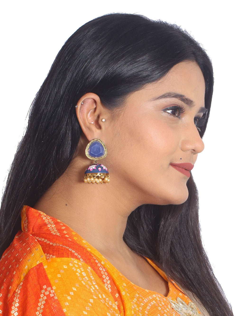 earrings - Bling Bag Navy Shesha Meenakari Jhumkis