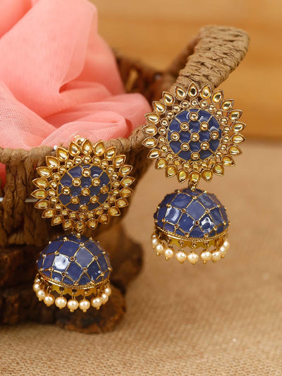 earrings - Bling Bag Navy Suraj Jhumki Earrings