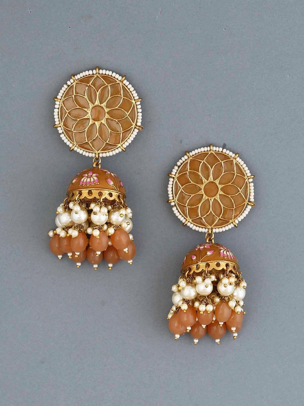 earrings - Bling Bag Brown Gamini Lotus Designer Jhumki
