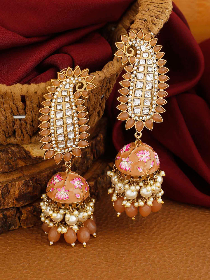 earrings - Bling Bag Brown Kaashi Designer Jhumkis