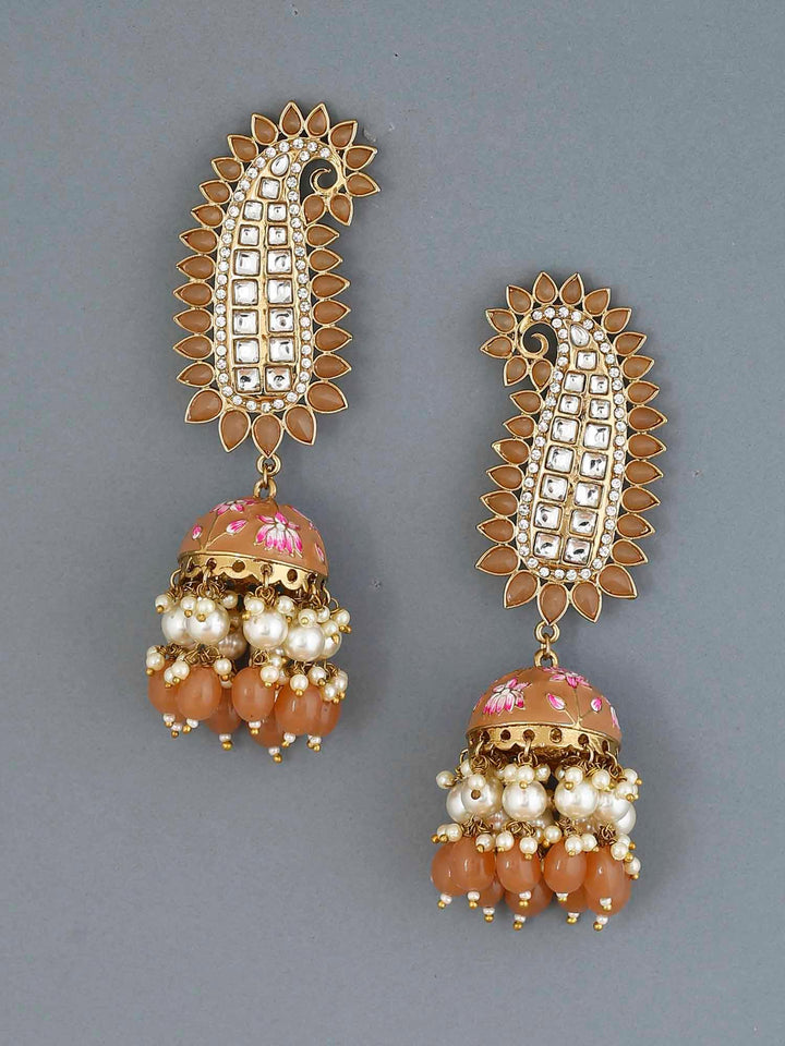 earrings - Bling Bag Brown Kaashi Designer Jhumkis