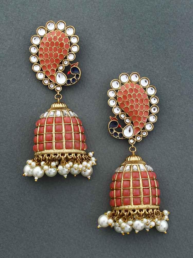 Coral Mayuri Jhumkis - Bling Bag