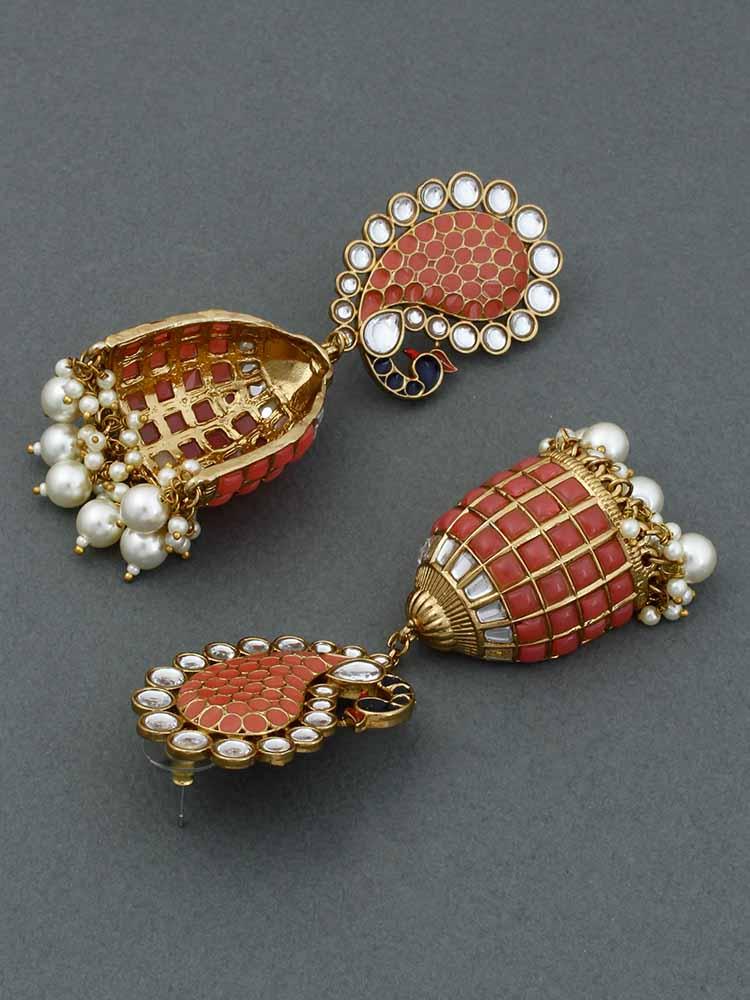 Coral Mayuri Jhumkis - Bling Bag