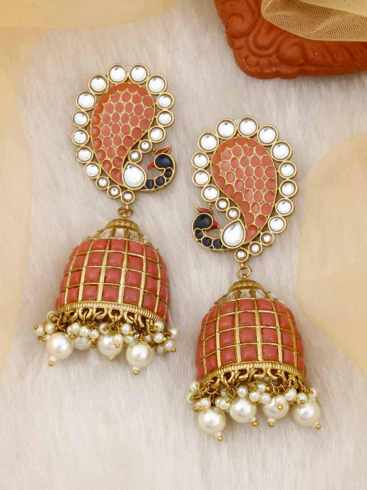 Coral Mayuri Jhumkis - Bling Bag