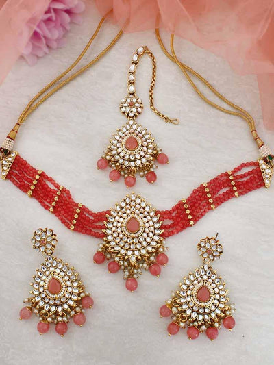 Coral Ragini Choker Necklace Set - Bling Bag