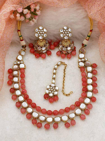 Coral Shyamali Layered Necklace Set - Bling Bag