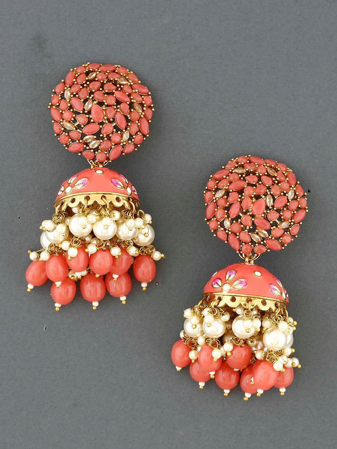 earrings - Bling Bag Coral Daliha Jhumki Earrings