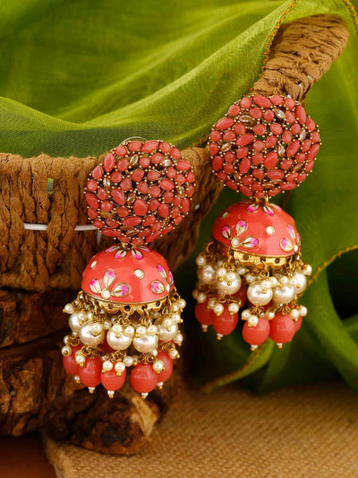earrings - Bling Bag Coral Daliha Jhumki Earrings