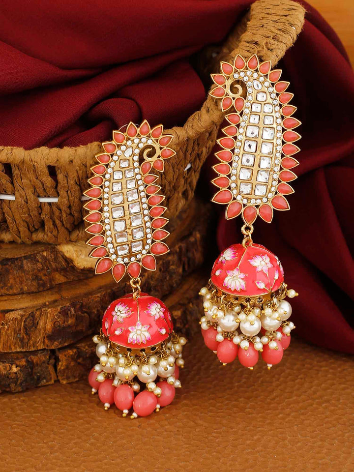 earrings - Bling Bag Coral Kaashi Designer Jhumkis