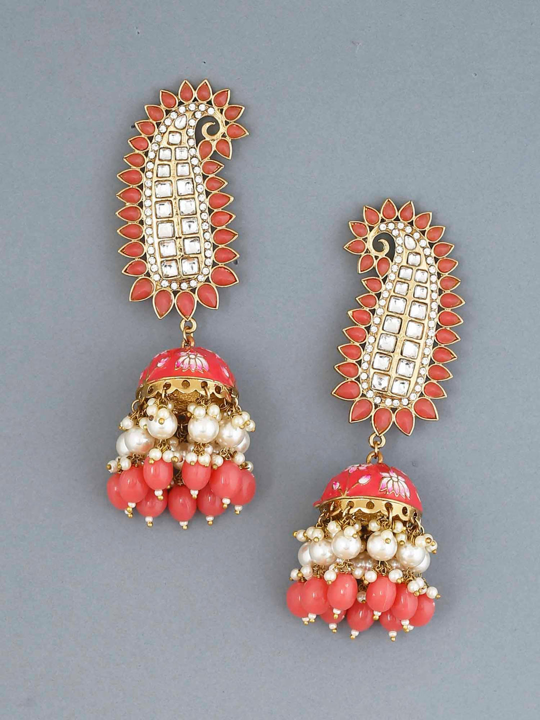 earrings - Bling Bag Coral Kaashi Designer Jhumkis