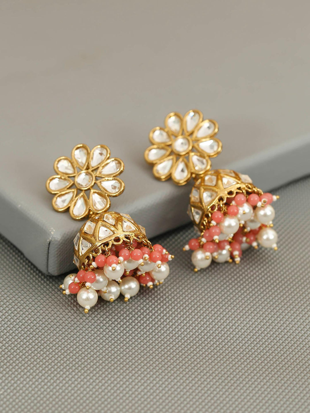 earrings - Bling Bag Coral Jayrani Designer Jhumkis