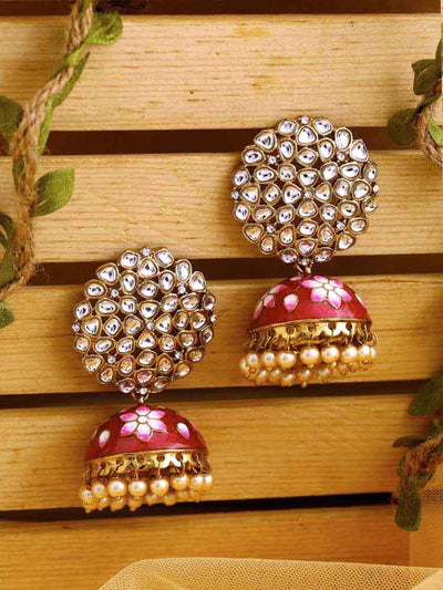 earrings - Bling Bag Dark Pink Subhi Designer Jhumkis