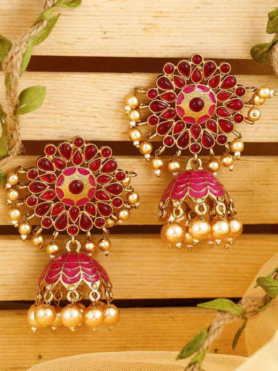 earrings - Bling Bag Dark Pink Ushta Designer Jhumkis
