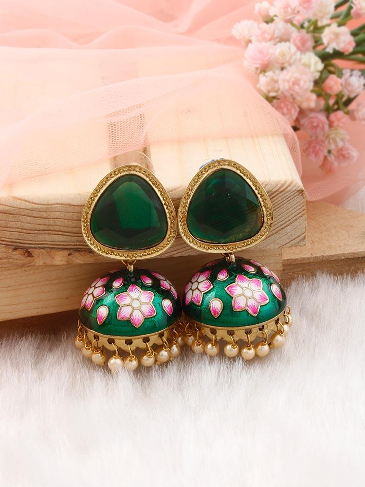 Emerald Shesha Meenakari Jhumkis - Bling Bag