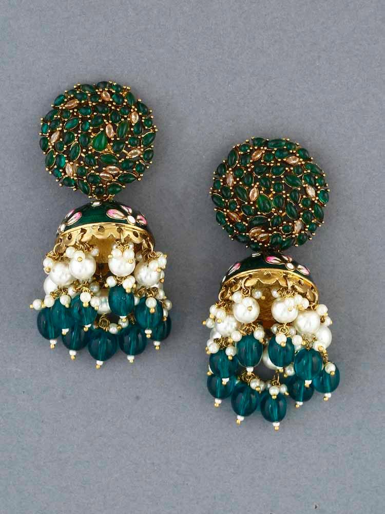 earrings - Bling Bag Emerald Daliha Jhumki Earrings