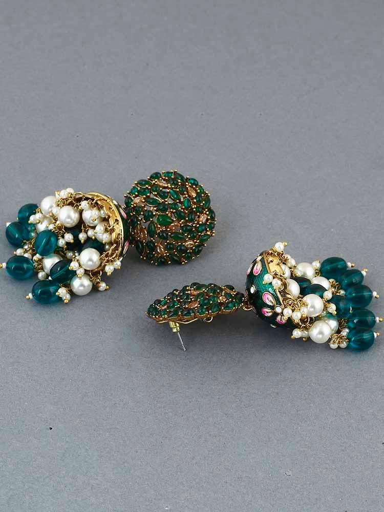 earrings - Bling Bag Emerald Daliha Jhumki Earrings