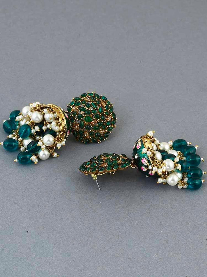 earrings - Bling Bag Emerald Daliha Jhumki Earrings