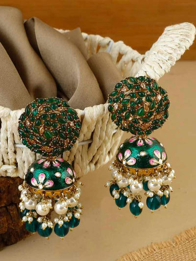 earrings - Bling Bag Emerald Daliha Jhumki Earrings