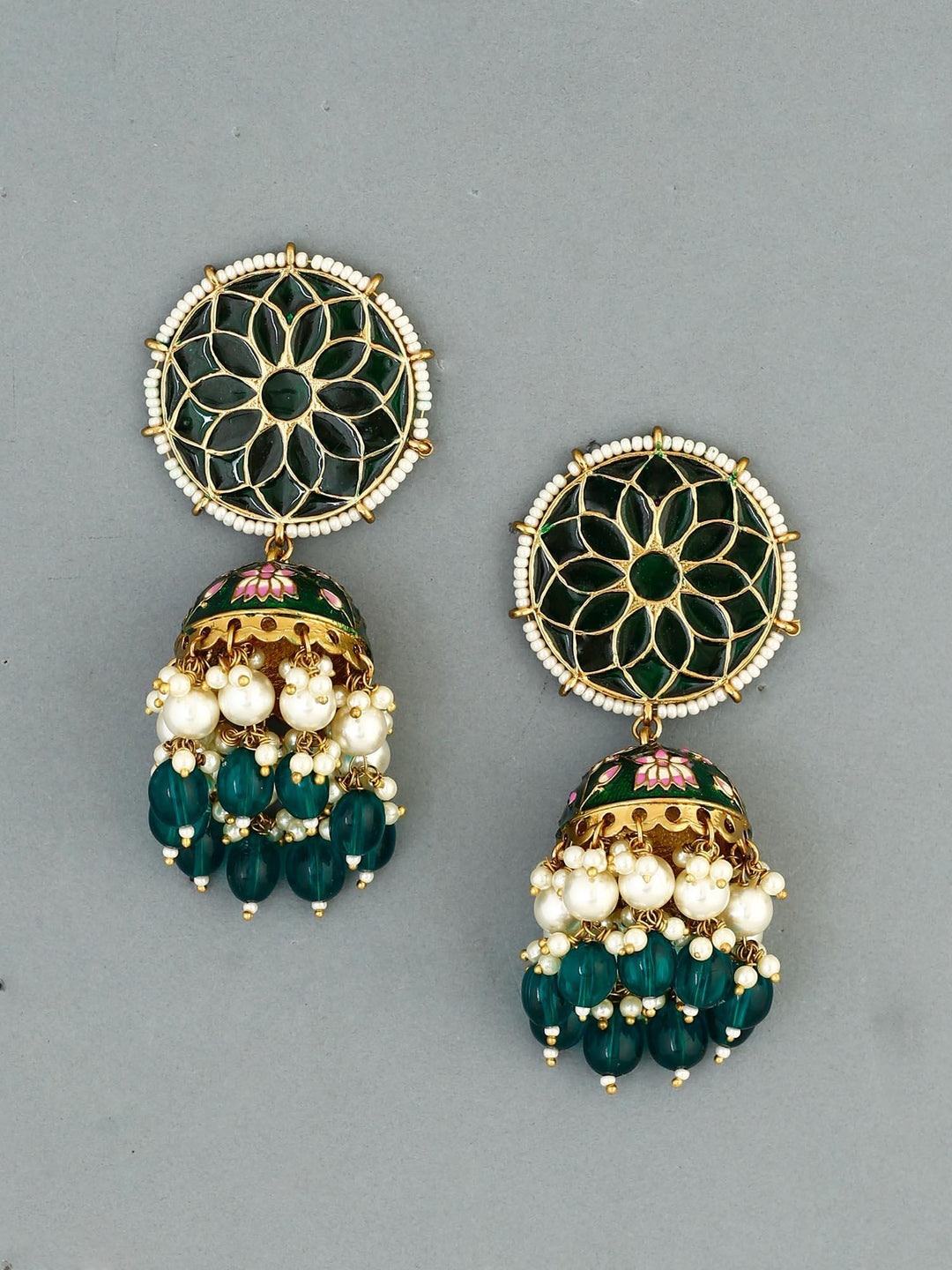 earrings - Bling Bag Emerald Gamini Lotus Designer Jhumki
